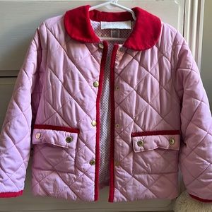Pink trimmed red quilted jacket. Great condition